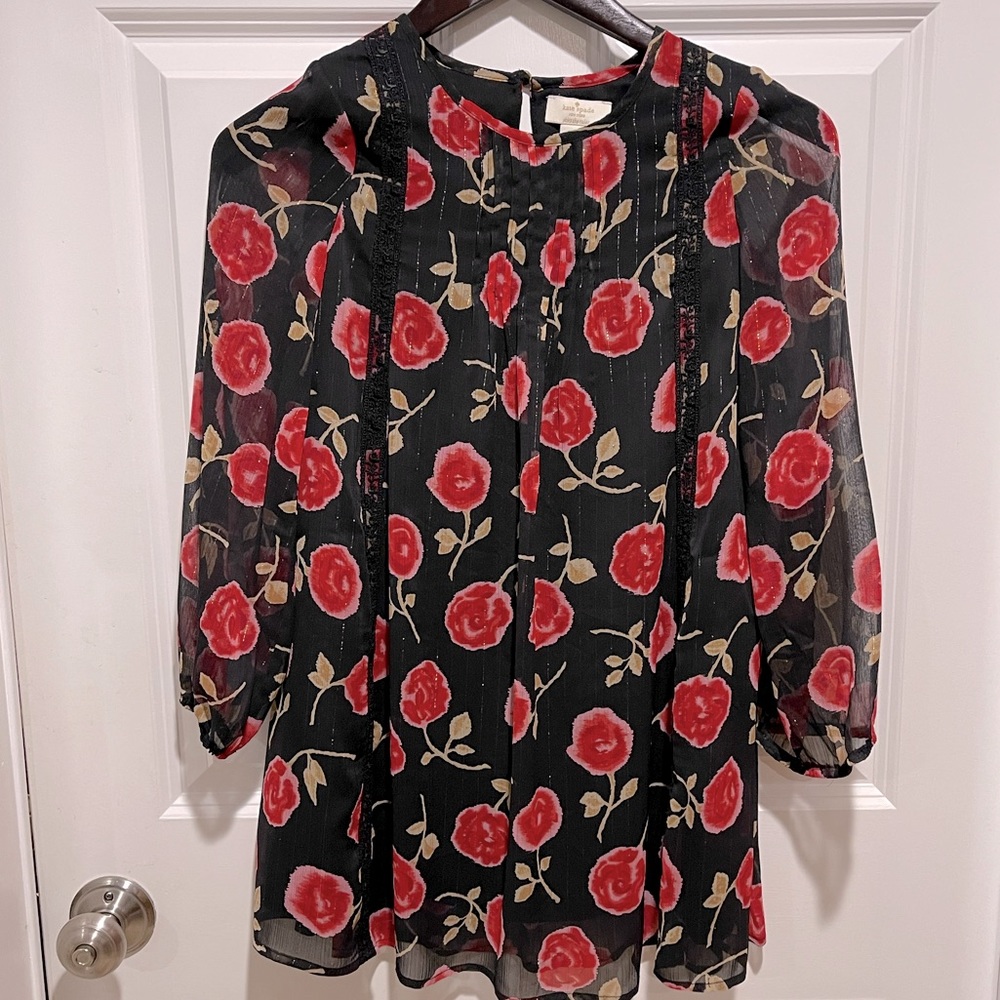 Girls Kate Spade Dress. Chiffon Hazy Rose Floral With Metallic Thread. Sz. 10